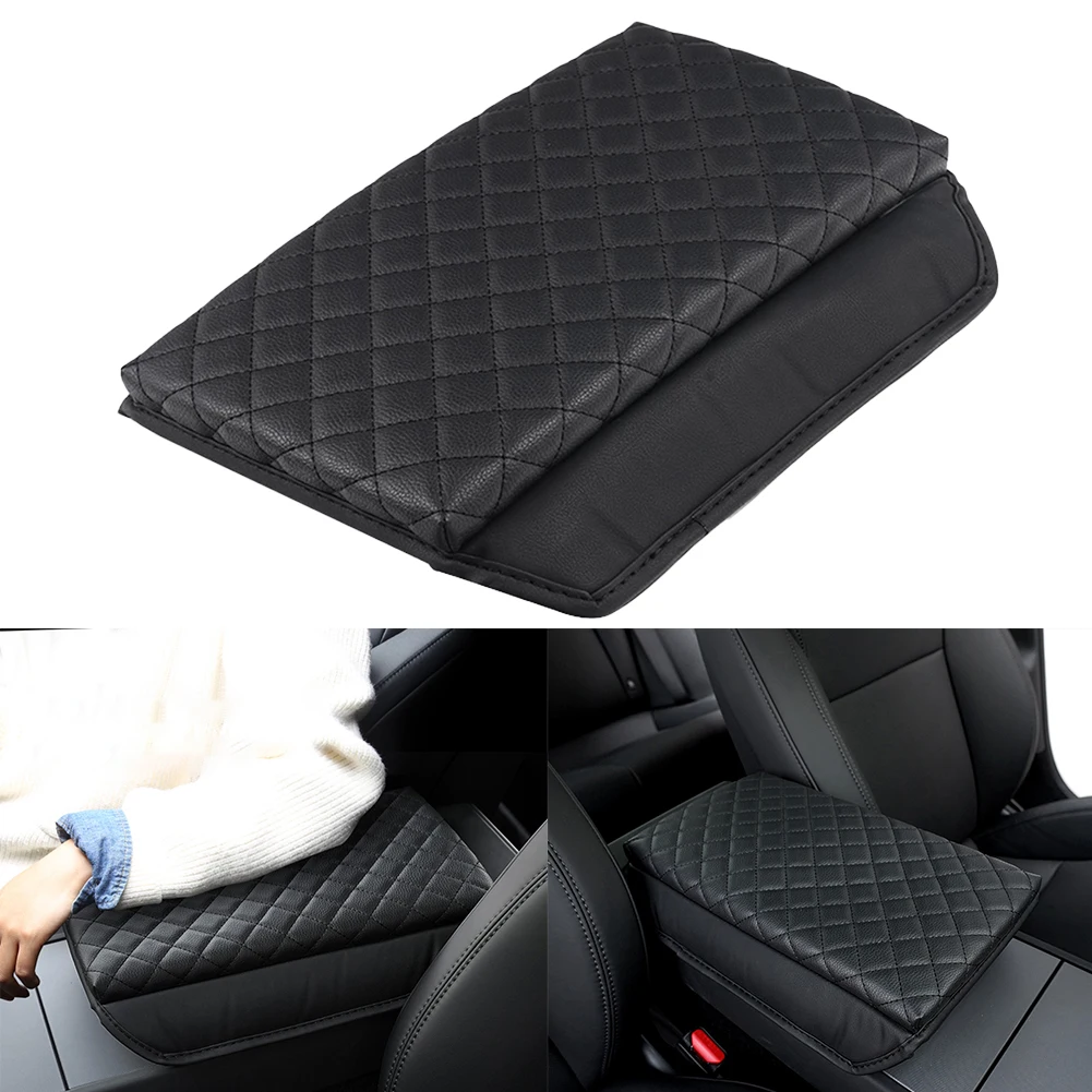 

1pc Car Armrest Cover PU Leather Center Console Protector Pad Fits For Tesla Model 3 2024 Black Auto Interior Replacement Parts