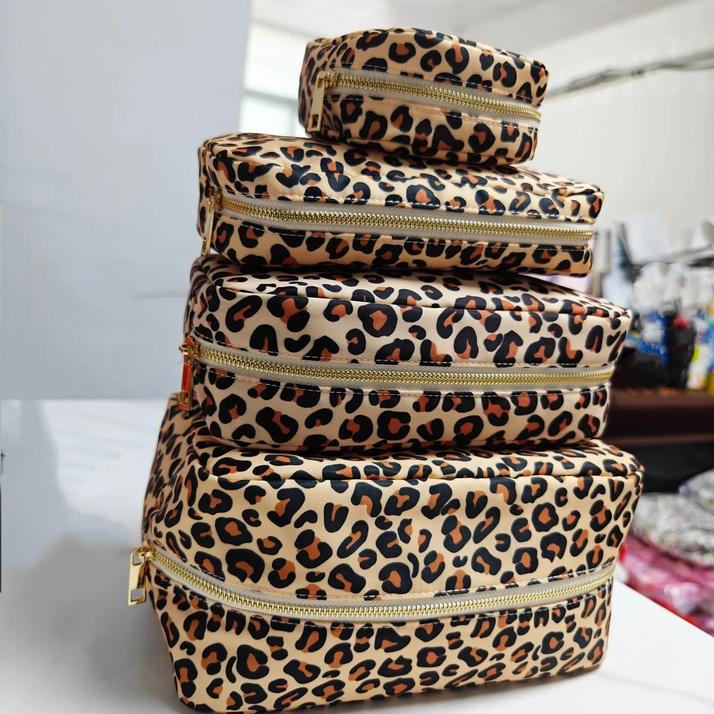 

Fashion New Leopard Print Makeup Bag Nylon Toiletry Purses Travel Cosmetic Bag Portable Makeup Pouch Cosmetic Organizer