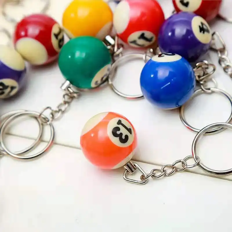 16pcs/Set Mini Billiards Shaped Keyring Assorted Colorful Billiards Pool Small Ball Keychain Creative Hanging Decorations key rings key chains