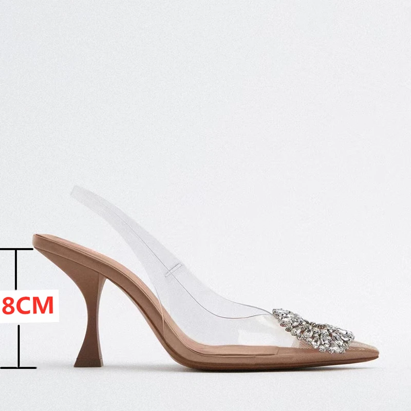 Shoes For Women 2022 Sandals ZARZ Luxury Brand Summer Fashion Transparentes Rhinestones Pointed Heeled Slippers Woman Sexy Pumps