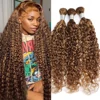 Sophianna Highlight Ombre 34 Inch 1 3 4 Bundles Double Weft Water Curly Bundles Brown Deep Wave Bundles 100%Human Hair Weaves 1