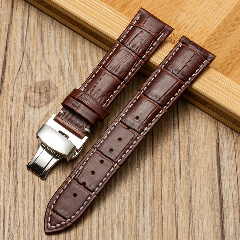 Luxurious Genuine Calfskin Leather Watch Strap with Butterfly Buckle - Available in Multiple Sizes