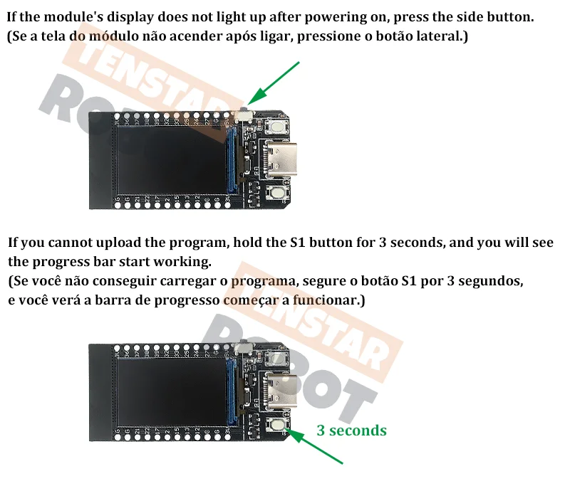Çalışma yüzeyinde LCD ekranlı T-Display ESP32 modülü
