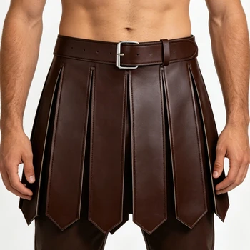 Costume da Guerriero Medievale Rinascimentale per Adulti, Gonna in PU Marrone/Nera, Grembiule Retrò da Pirata, Accessori e Oggetti di Scena