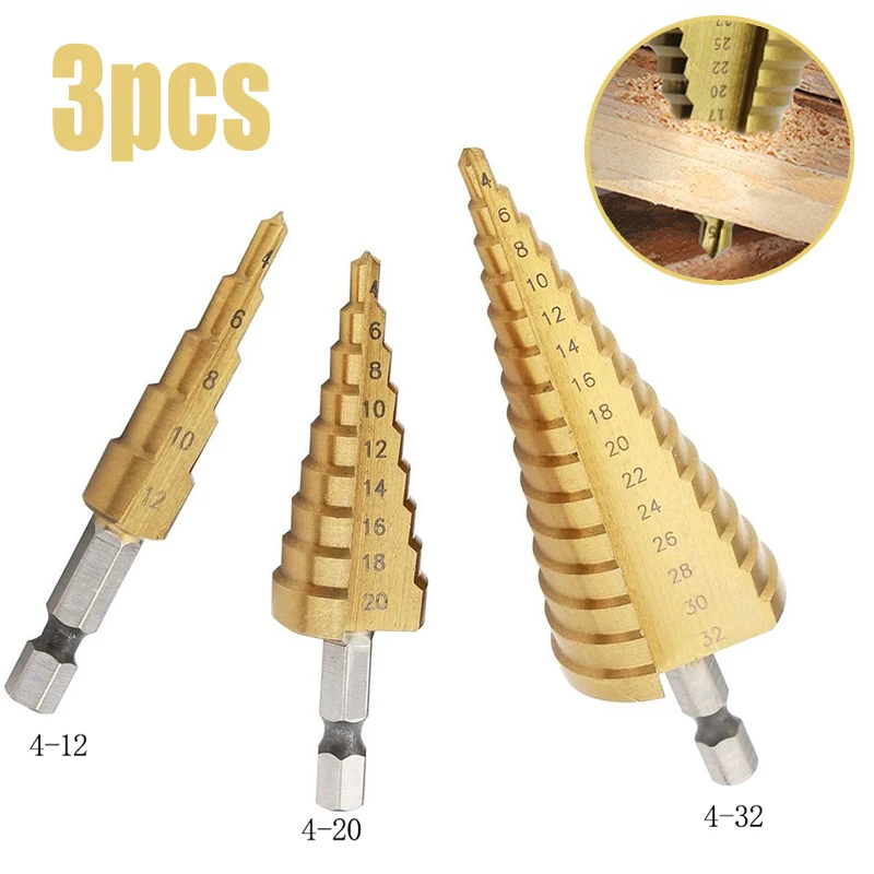 HotSales3pcs14TitaniumCoatedMetalHexCoreDrillBitsSetHss