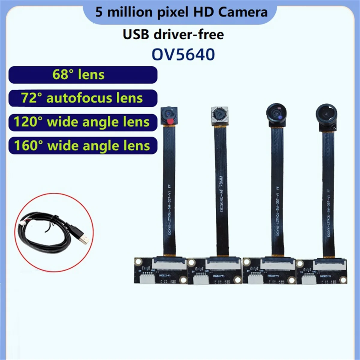 DIY 전자 부품용 비디오 카메라 모듈, 노트북 USB 드라이브 프리 모듈, 120 도 고정 초점, OV5640, 5 백만