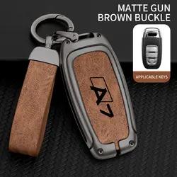 Luxury Metal & Leather Car Key Case Cover Holder - Premium Auto Accessories (Black and brown A)