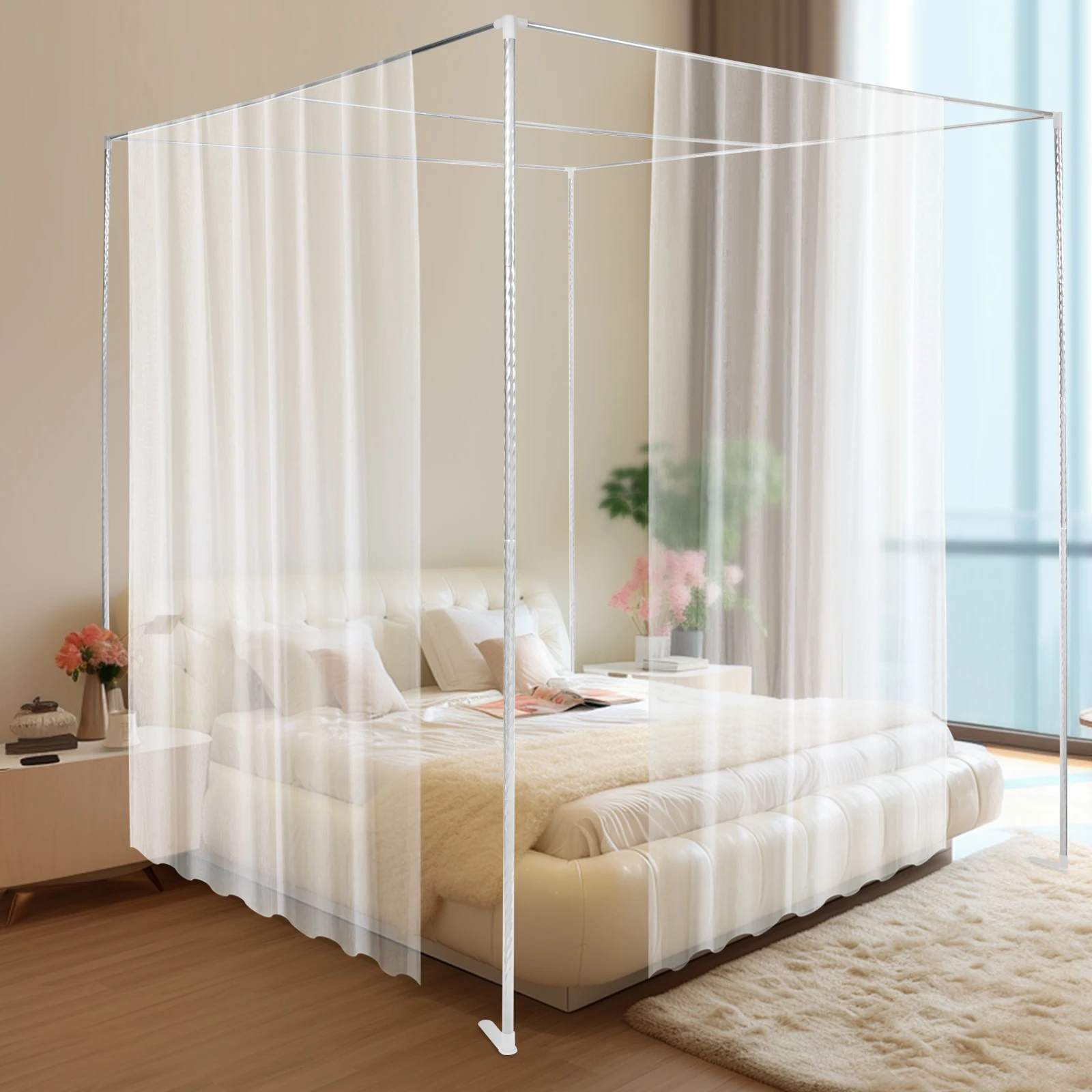 Canopy Bed Frame Post 4 Corner Stainless Mosquito Netting Frame Bracket Bedroom Use 2