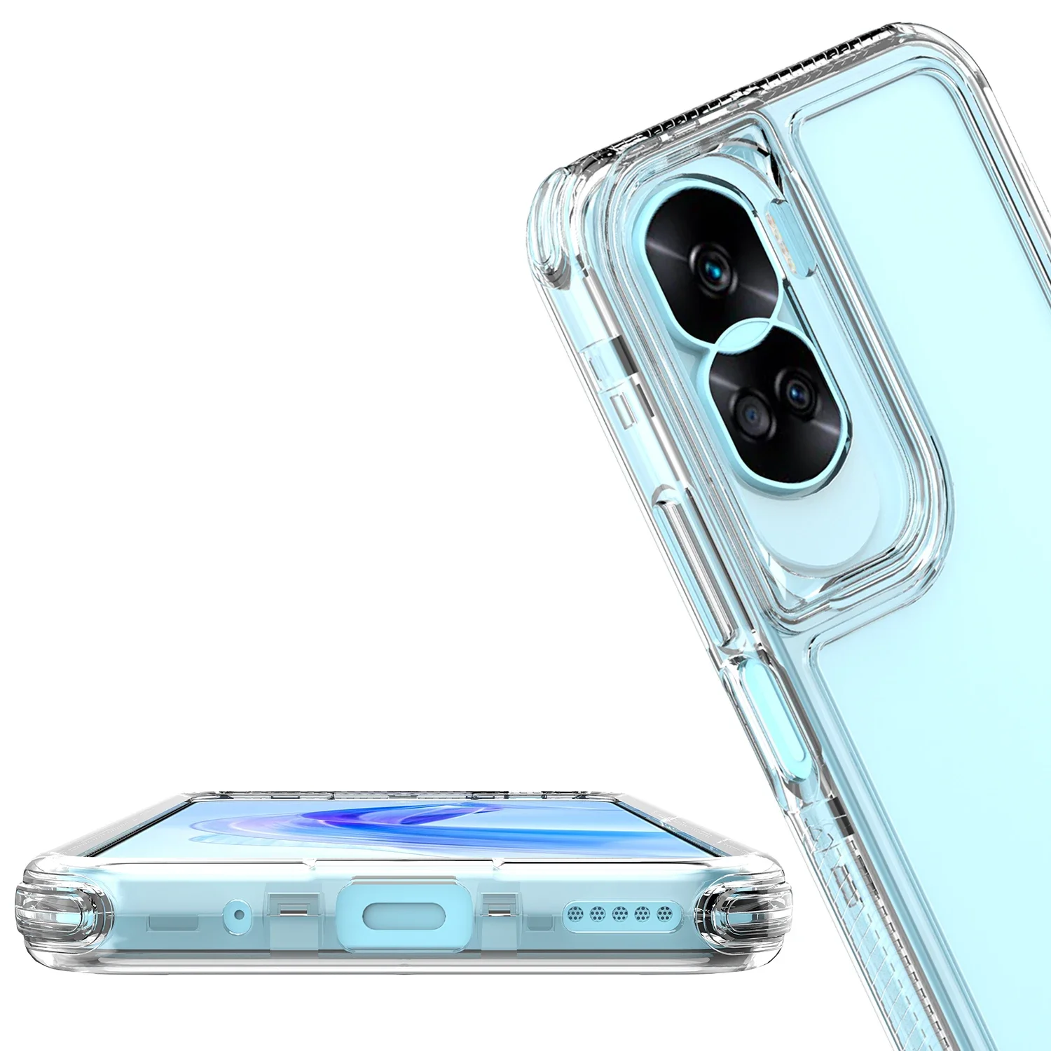 Hybrid Armor Shockproof Phone Case with Hard Plastic Frame and Transparent TPU Back Cover