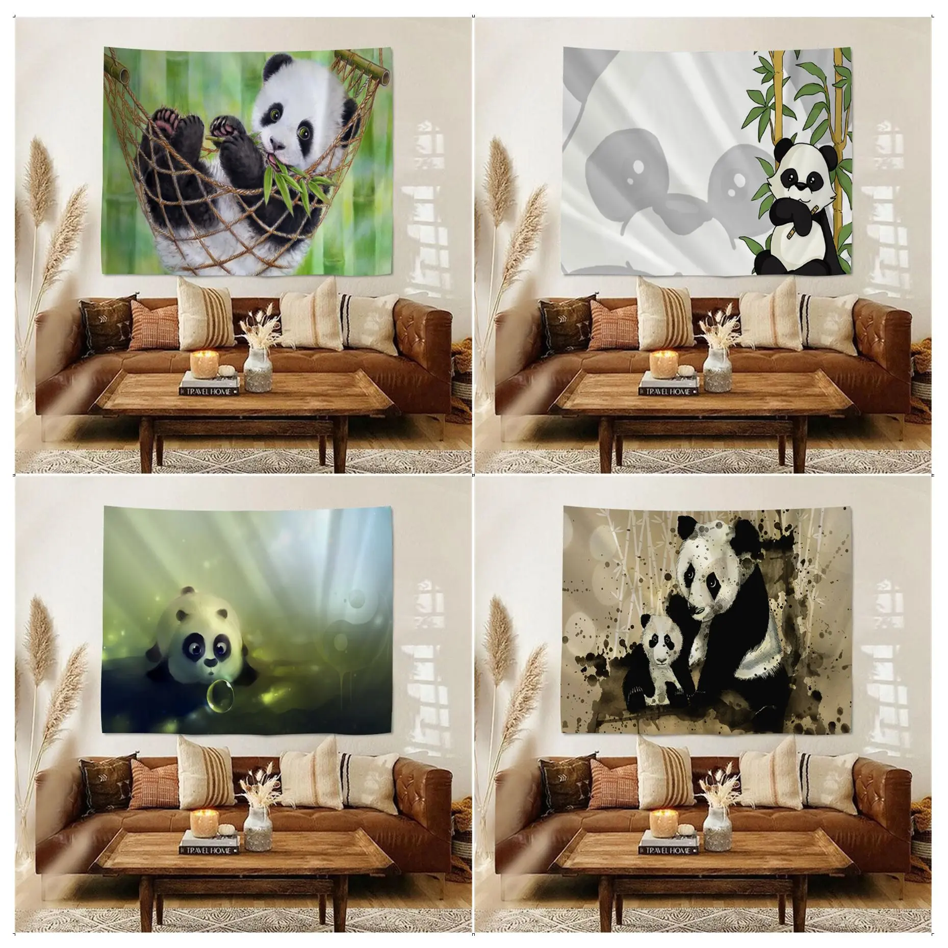 

Cartoon Panda Wall Tapestry Hippie Flower Wall Carpets Dorm Decor Home Decor