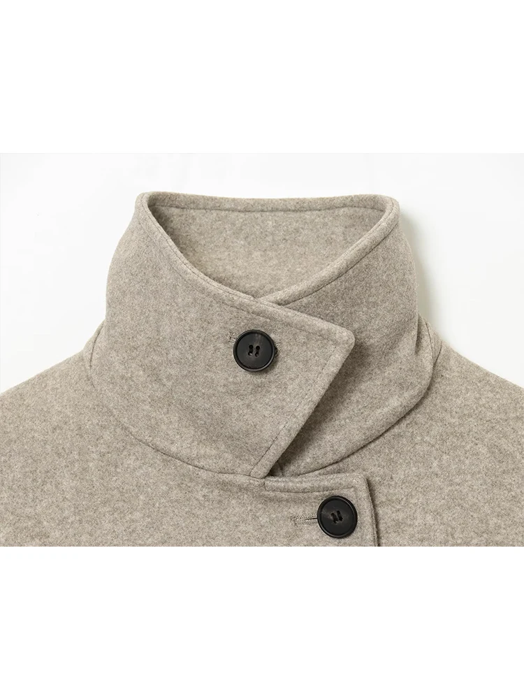 TFMLN Women New Wool Long Coat 2025 Elegant Notched Collar Belted Female Warm Double Faced Woolen Button Up Winter Overcoat