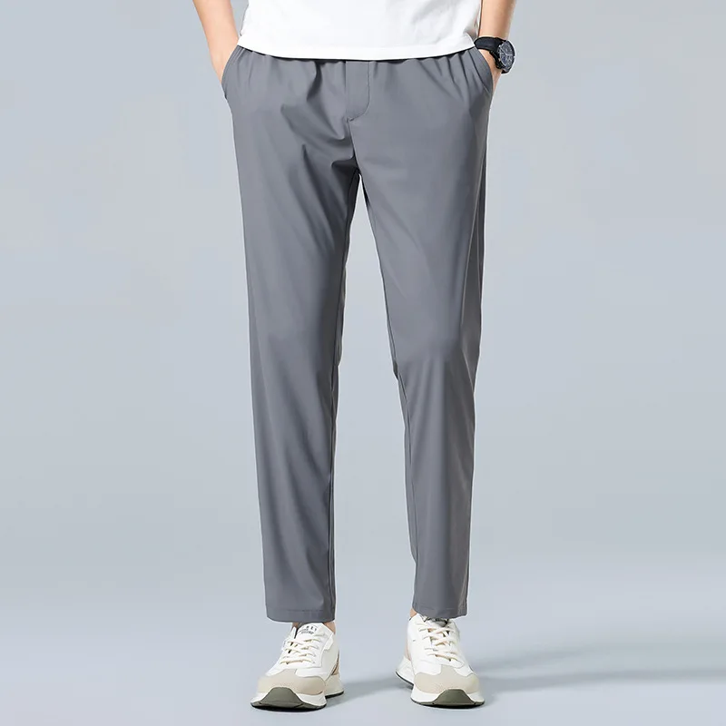 EBAIHUI Summer New Men's Ice Silk Pants Straight Sports Casual Cool Long Pants Solid Color Sunscreen Elastic Waist Male Clothing