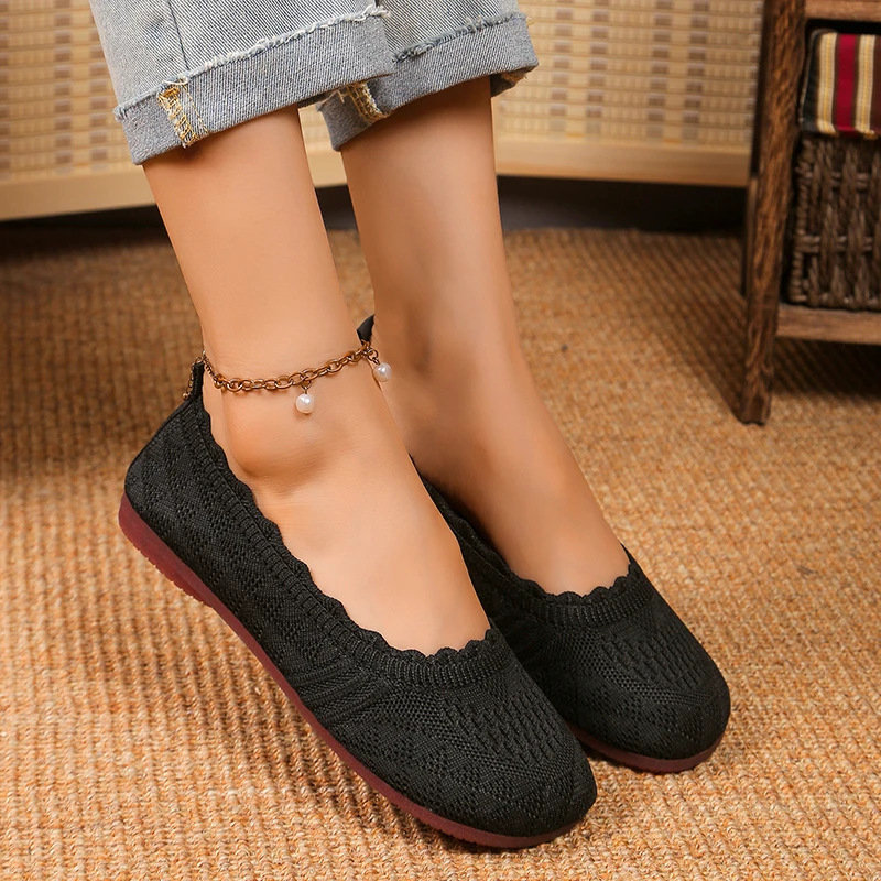 Women Shoes Women Sneakers Women Flats Casual Shoes Solid Color Mesh Breathable Sneakers Soft Bottom Knit Ballet Loafers Slip on Boat Shoes