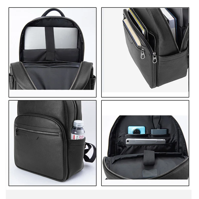 New Brand Genuine Leather Men Backpacks Fashion Real Natural Leather Student Backpack Boy Luxury Computer Laptop Bags 2