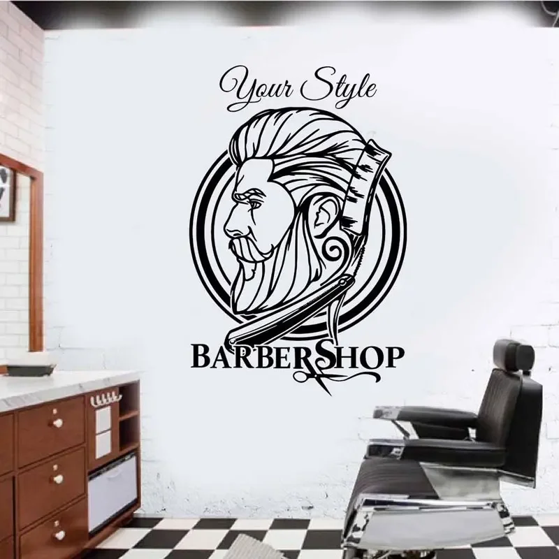 

Personalised Wall Art Sticker For Barber Shop Hipster Hair Salon Mural Specials Waterproof Decal DIY A342