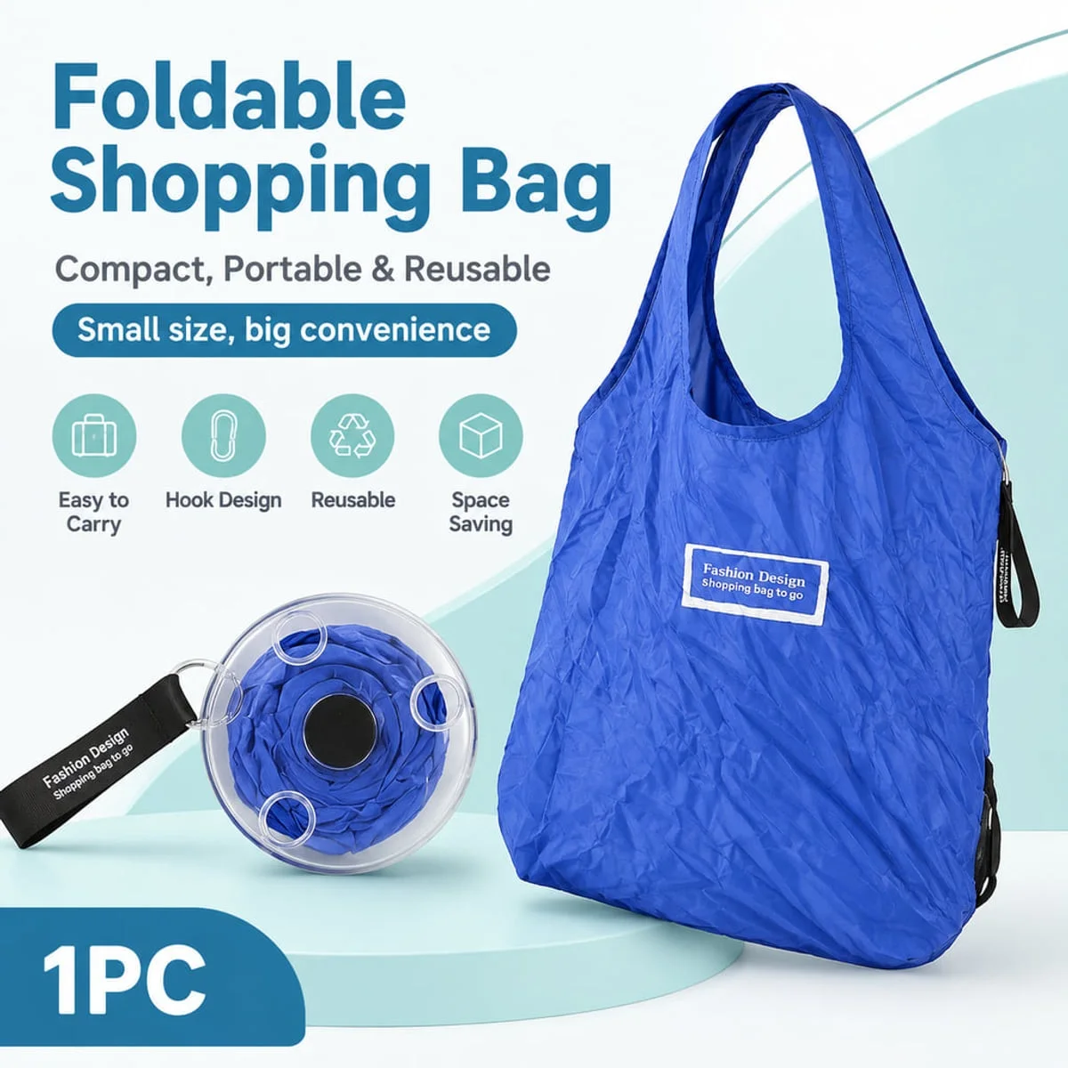 Compact Foldable Shopping Bag Organizer with Hanging Clip - Reusable Tote for Home, Market, and Travel