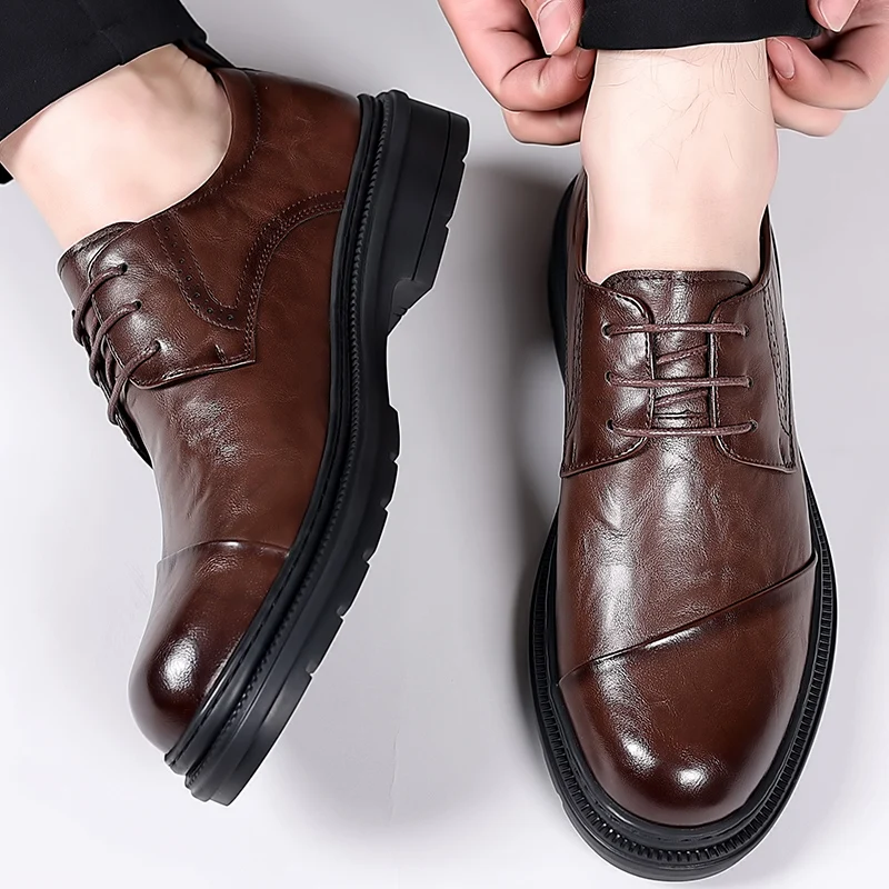 Men Genuine Leather Shoes Versatile Men's Casual Shoes Fashion Brand Man Oxford Lace Up Formal Dress Footwear mens shoes