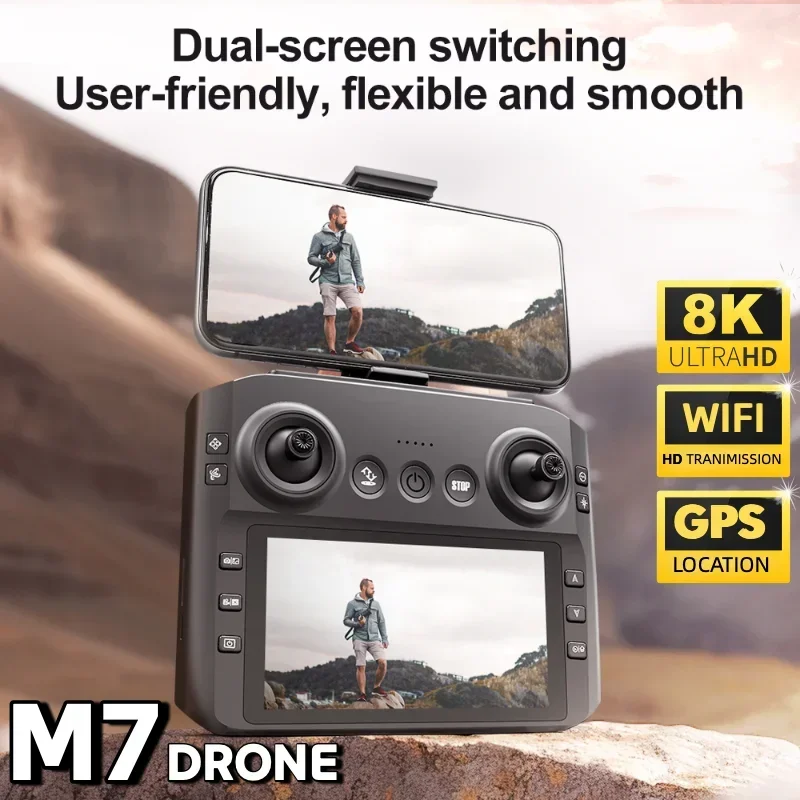 Drone M7 4K/8K avec caméra, sans balais, 2 batteries, télécommande
