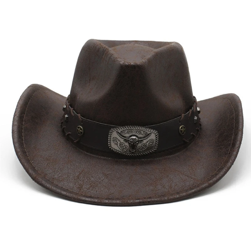 Thicken Western Cowboy Hat with Hat Band Rolled Brim Wear Resistant Cowboy