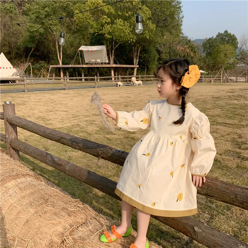 baby dresses for wedding Spring Girls floral embroidery long sleeve dress little princess Cotton casual all-match dresses baby girl skirt apparel Dresses