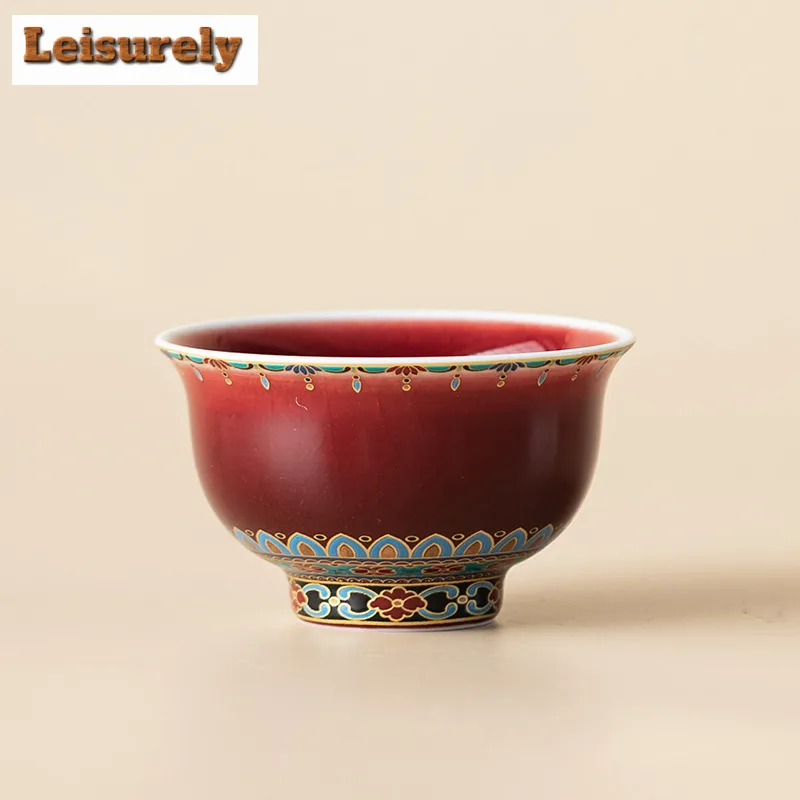 85ml Chinese Lang Red Glaze Dunhuang Teacup Retro Tea Bowl Tea Cup Set Tea-tasting Fragrance Cup Chazhan Master Cups For Tea