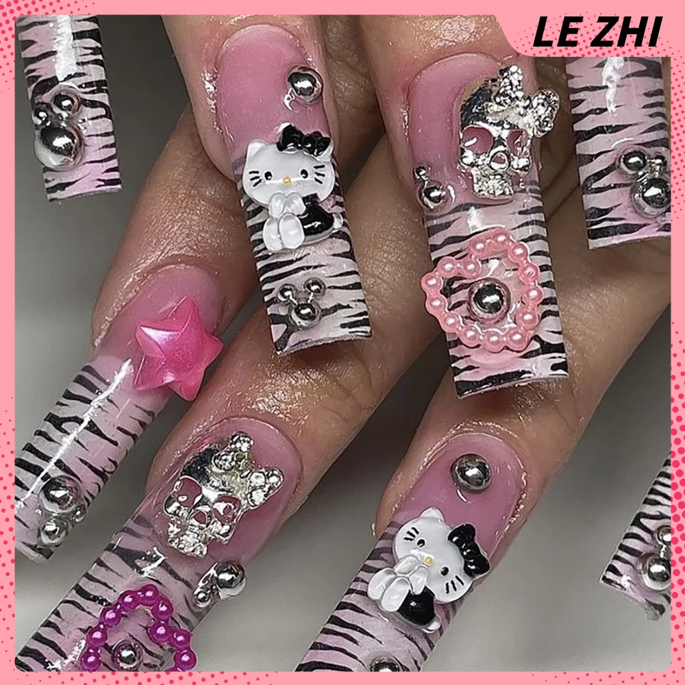XXL Lungo Rettangolo Y2K Hello Kitty Unghie Art Fatto A Mano Rosa  Zebra-stampa Kumi Arco Carino Francese Personalizzabile Stampa sulle Punte  Del Chiodo Regalo - AliExpress, image size:1000x1000
