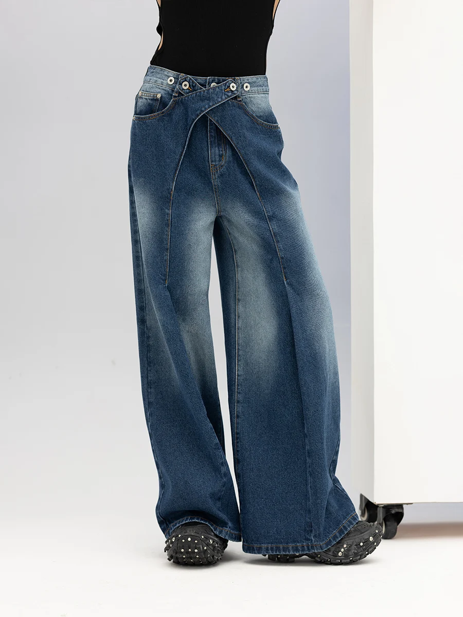 Fashion Blue Jeans Men's Loose Cotton Wide Leg Straight Retro Casual Denim Pants Youth Popularity Trendy Male Denim Trousers