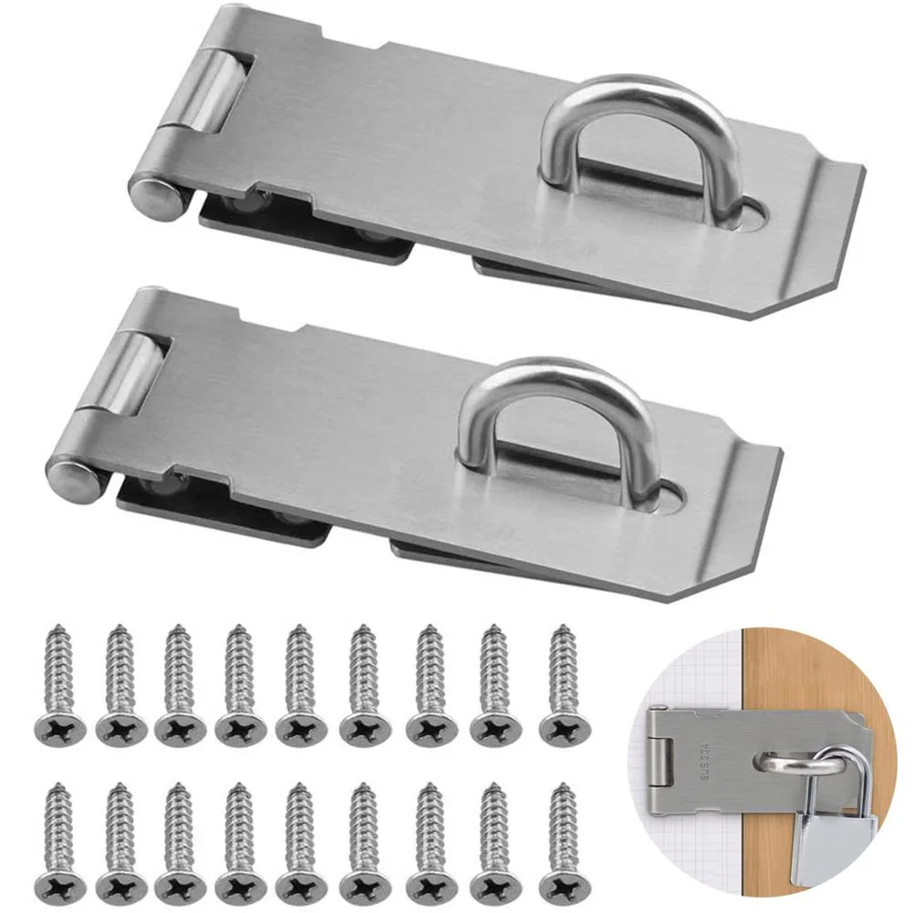 Shed Gate Latch Stainless Steel Drawer Padlock Hasp Door Clasp Lock Home Burglar-proof Bolt Door Buckle Screws Safety Padlock