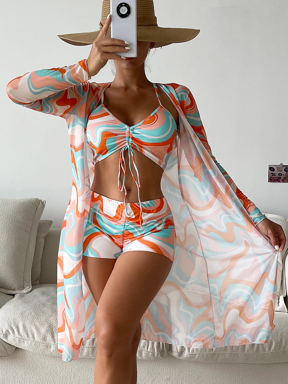 High Waist Print Bikini with Cover-Up