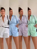 Women's Long Sleeve 2-Piece Set Casual Button Detail Shorts Outfit with Shirt Top Summer Fashion Female Suit - Image 6