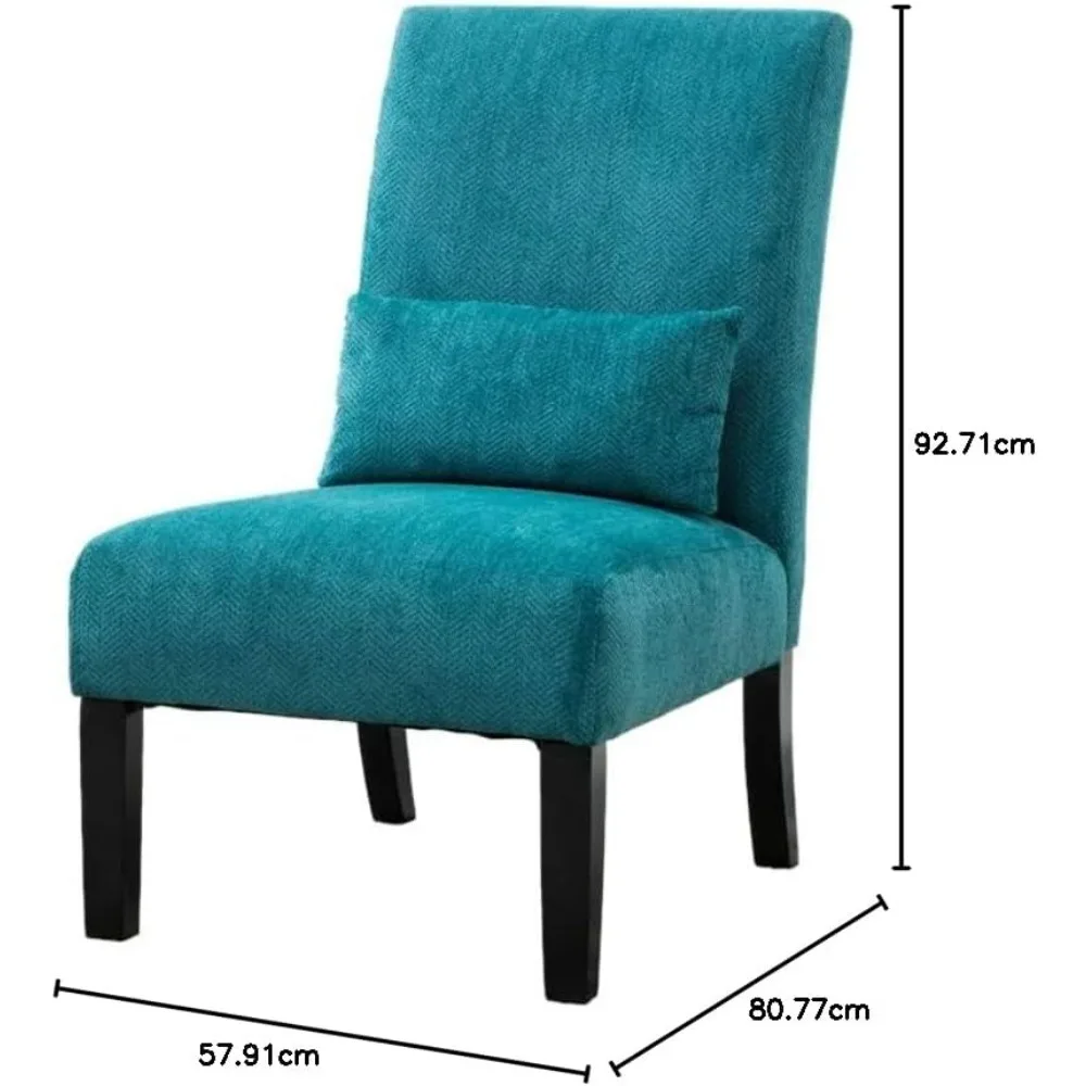 Pisano Teal Blue Fabric Armless Contemporary Accent Chair with Kidney Pillow 2