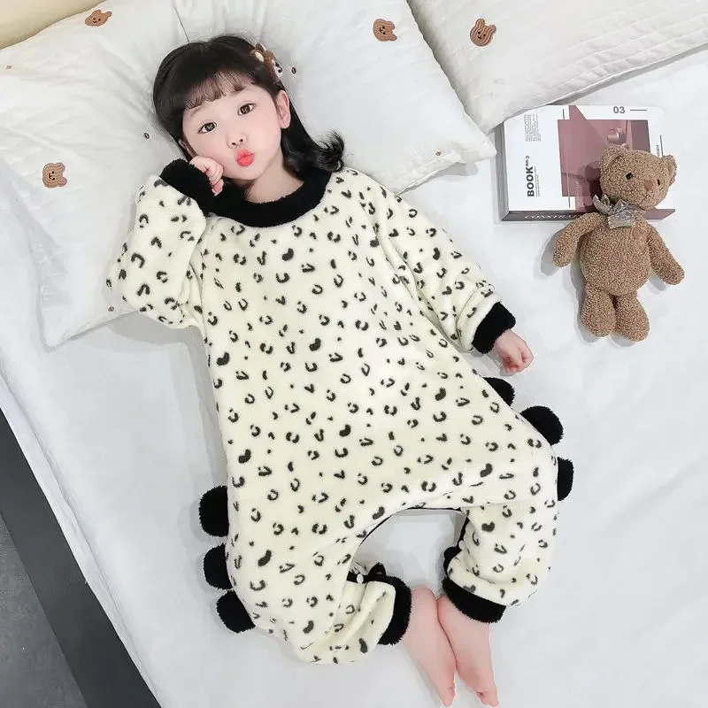 Children's One-piece Pajamas Flannel Winter Rompers New Girls' Coral Fleece Anti Kick and Anti Cold Baby Sleeping Sets for Boys