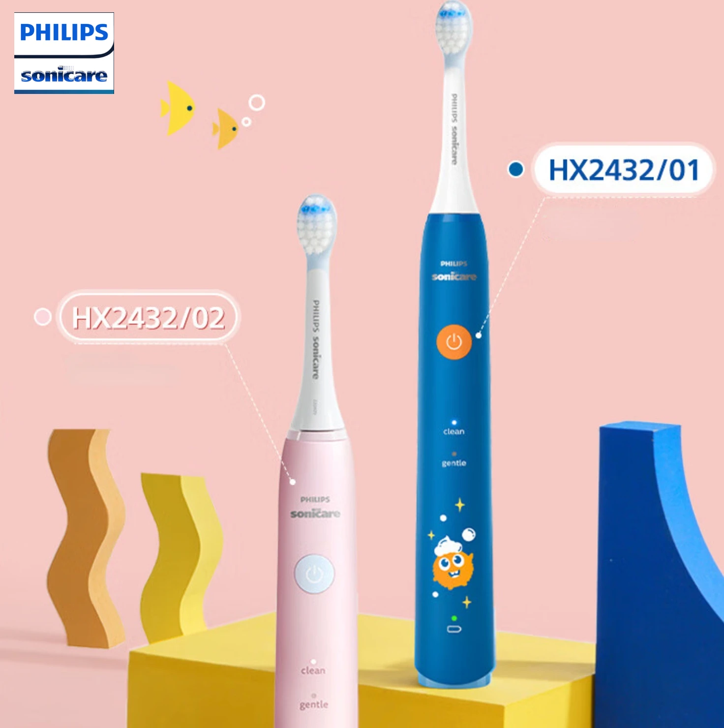 

Philips Children Electric Toothbrush Cartoon Kids with Replacement Head Ultrasonic IPX7 Waterproof Rechargeable Sonic Toothbrush
