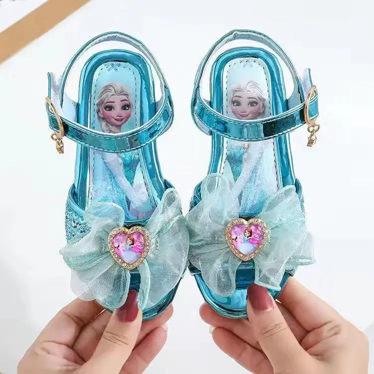 children's shoes for sale Baby Girls Sandals Leather Shoes Princess Dancing Cartoon Disney Frozen Anna Elsa Kids Children Glitter Crystal Shoes Bowknot girls leather shoes