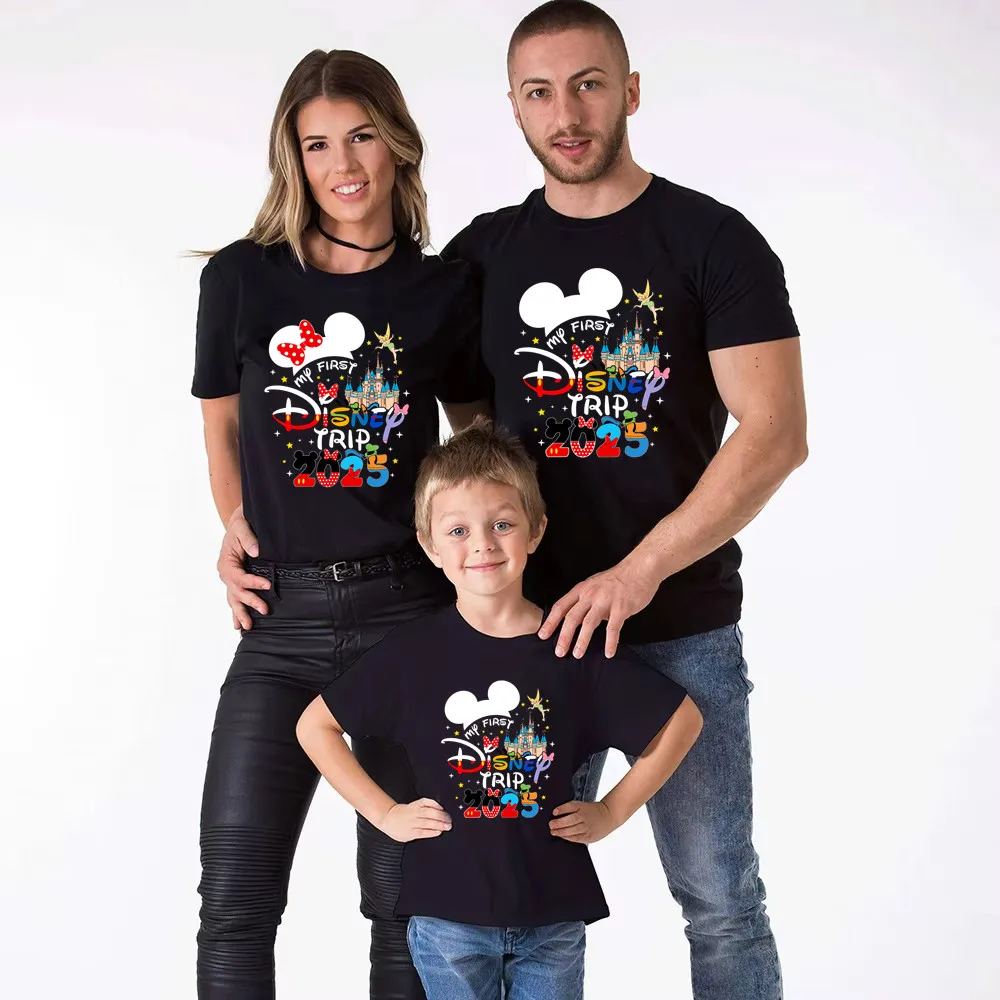 Funny My First Disney Trip 2025 Family Matching Outfits Father Mother Kids Matching Tshirt Vacation Look 4