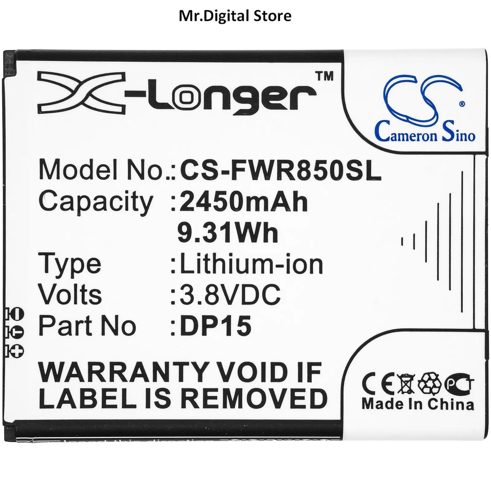 

Cameron Sino 2450mAh Battery DP15 for T-Mobile T9 DP15 R717, For Franklin Wireless R850