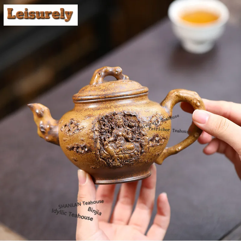 340ml Yixing Purple Clay Teapots Handmade Avalokitesvara Pot Raw Ore Wood-fired Porcelain Mud Tea Infuser Kettle Zisha Tea Set