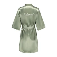 Women's Satin Robe Silk Kimono Bathrobe Pure Short Sexy Sleepwear Bridesmaid Bride Party Robes Grass Green - Image 5