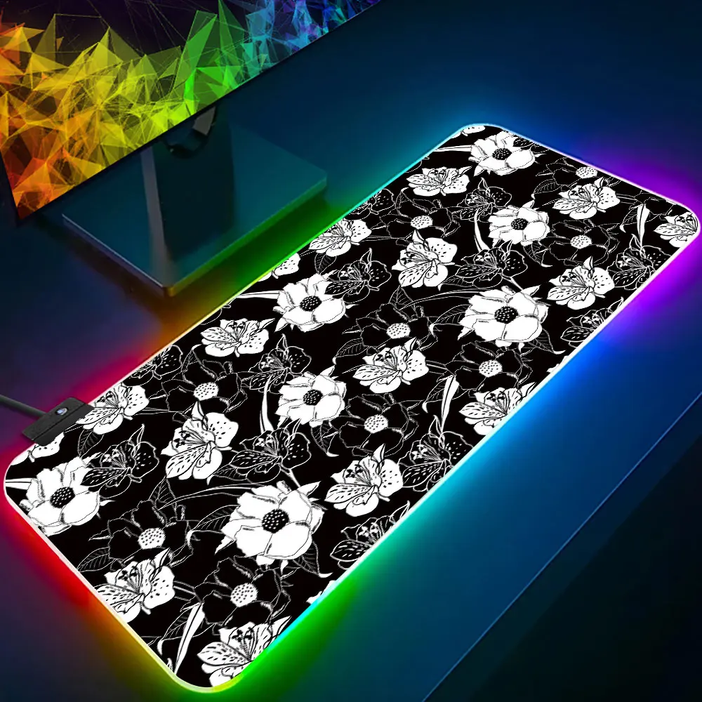 

Dark Color Flower RGB Pc Gamer Keyboard Mouse Pad Mousepad LED Glowing Mouse Mats Rubber Gaming Computer Mausepad