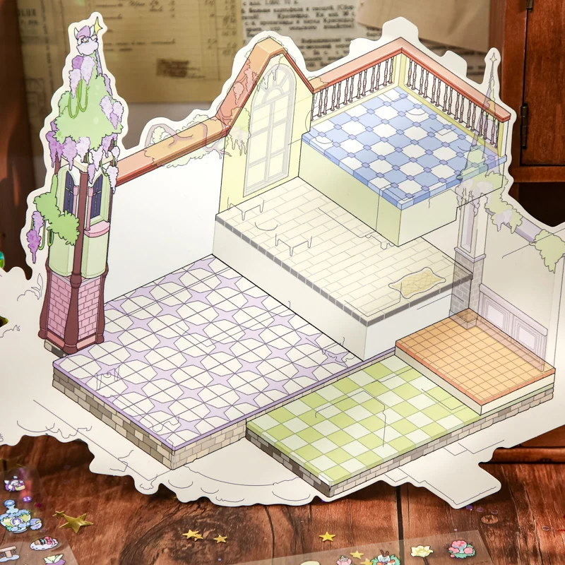 Mr.Paper 3Pcs/Pack 빈티지 동화 바이올렛 향수 보석 가게 시리즈 3D 디오라마 스티커 초대형 사이즈 DIY 핸드북 릴리프