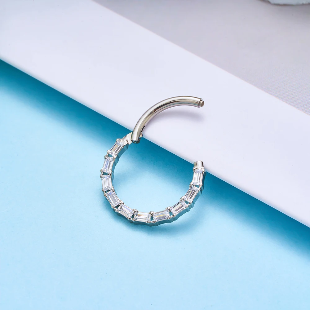 G23 Titanium 16G Hinged Segment Nose Ring CZ Septum Clicker Daith Earrings Hoop Ear Cartilage Tragus Helix Piercing Jewelry nose rings piercing jewelry body piercing earrings ear piercing jewelry hoop earrings body piercing jewelry body jewelry