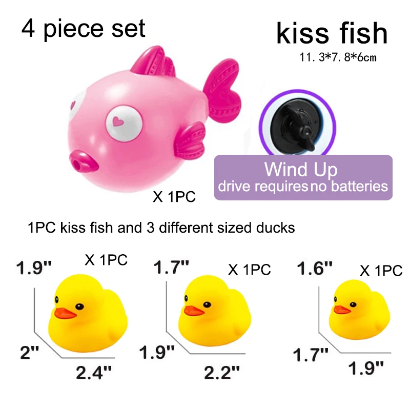 Wind Up kiss fish Baby Bath Toys，Duck Bathtub Toys for Baby Floating Pool Games Water Toys Swimming Bath Toys 5