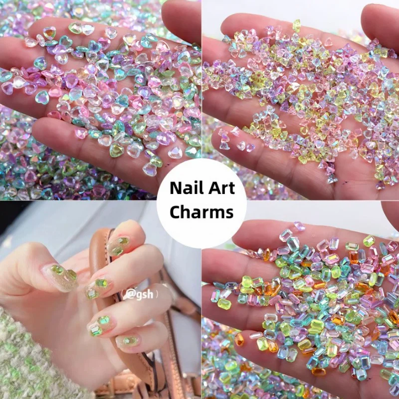 

100pcs Love Heart Nail Glitter Charms Rhinestone Aurora Exquisite Nail Art Decoration Colorful 3D Crystal Diamond Accessories