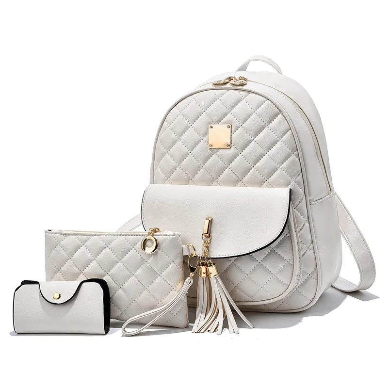 2022 new summer three-piece backpack women's Korean version Lingge tassel college style fashion backpack 3