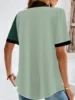 Plus Size Casual Blouse, Women's Plus Colorblock Button Up Short Sleeve Turn Down Collar Blouse 2