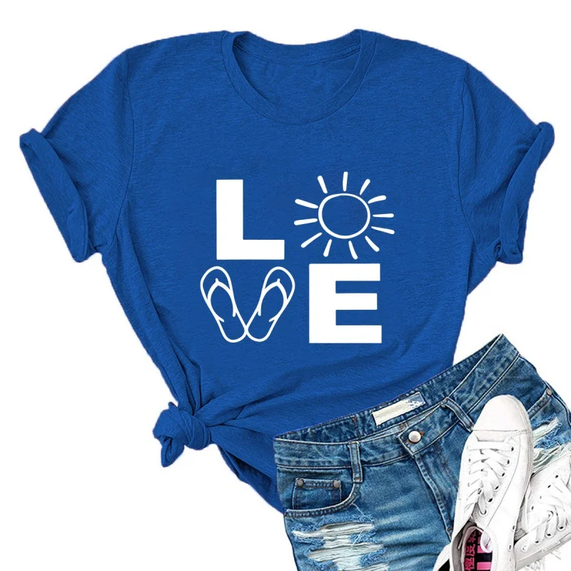 

Creative fun loose casual love LOVE letter print short-sleeved T-shirt female tops shirt