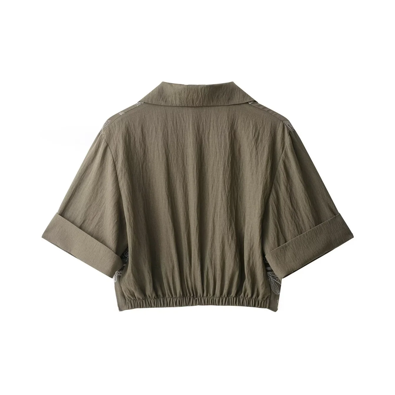 Women Shorts Set Retro Casual Style 2025 Autumn Chic Women Embroidered Army Green Short-Sleeved Shirt Or Mini Shorts