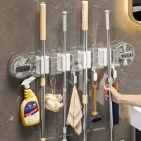 Creative Suction Cup Multifunctional Mop Organizer Household Bathroom Accessories Bathroom Joint Row Suction Cup Mop Clip 1