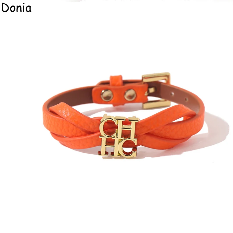 Donia Jewelry European and American Fashion 316L Stainless steel Letters Color Leather Rope Luxury Retro Bracelet.