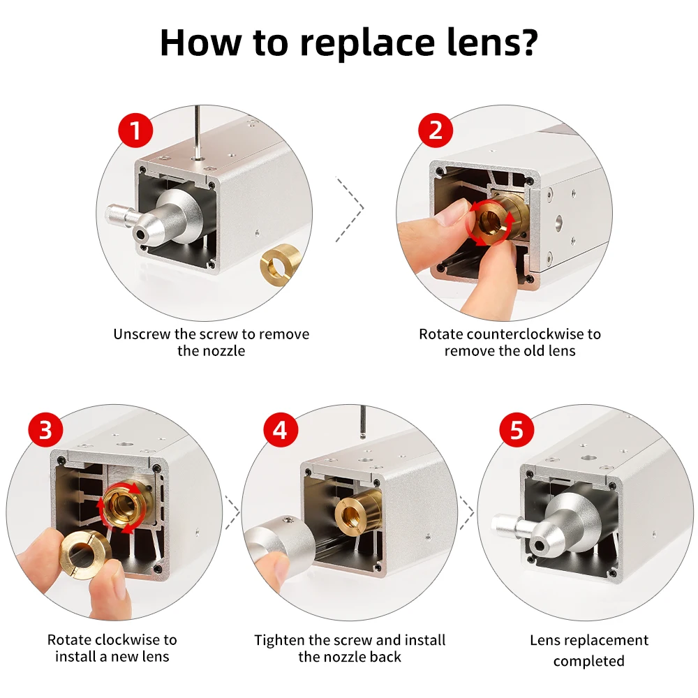 3PCS Laser Focusing Lens Replacement Lens For 10W 20W Laser Module Copper Seat